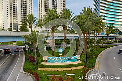 Aerial photo Sunny Isles Beach Florida Welcome Sign Editorial Stock Photo