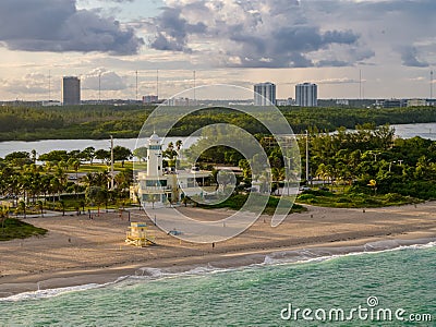 Aerial photo sunset over Haulover Beach Miami FL Stock Photo