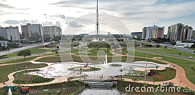 an aerial photo of a very nice city park with fountains: Burle Marx Garden Stock Photo