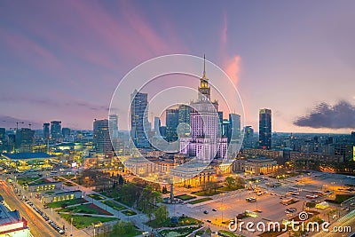 Aerial photo of Warsaw city downtown skyline in Poland Editorial Stock Photo
