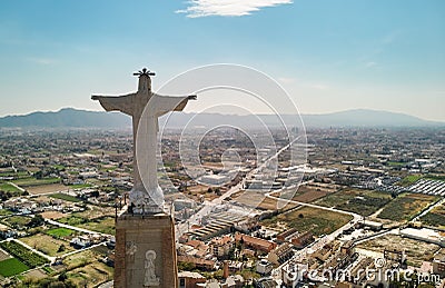 Aerial view Statue of Christ on top of Monteagudo Castle Murcia, Spain Stock Photo