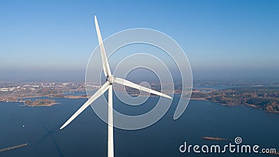 Aerial photo of wind turbine. Top view Stock Photo