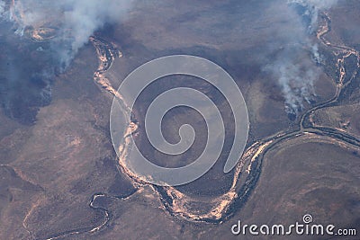 Aerial photograph of the bushfires in Australia Stock Photo