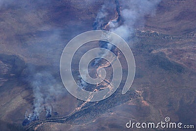 Aerial photograph of the bushfires in the Outback, Australia Stock Photo
