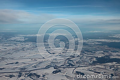Aerial photograph, Chuvash Republic and Republic Mari El. Tyurelma, Kozlovka, Volzhsk, Russia Stock Photo