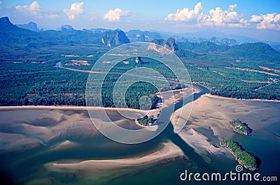 Aerial photograph At sea Phang Nga Bay. Stock Photo