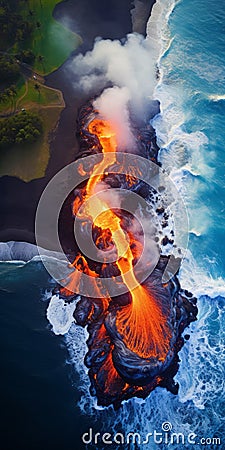 Aerial View Of Lava Flow: Fantastical Surrealism In Volcano Photography Stock Photo