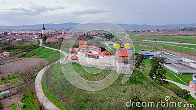 Aerial view of the Feldioara medieval outpost, located in Brasov, Romania. Stock Photo
