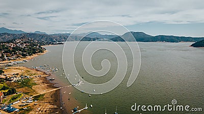 Aerial photography of the landscape on the dam of Valle de Bravo in Mexico, the sailboats are distinguished.3 Stock Photo