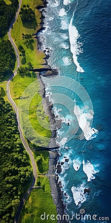 Aerial Photography Of Lush Greenery And Ocean Views Stock Photo