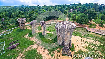 aerial photography natural stone sculpture at Mo Hin Khao Stock Photo