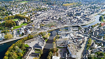 Aerial photography of Pontivy city center in the Morbihan Stock Photo