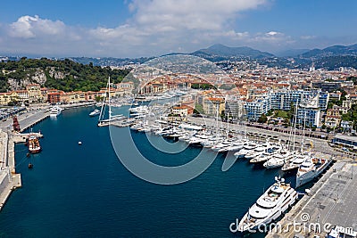 Aerial photography shot of the famous port of Nice in France Editorial Stock Photo