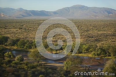 Aerial photos of river and Lewa Conservancy in Kenya, Africa Stock Photo