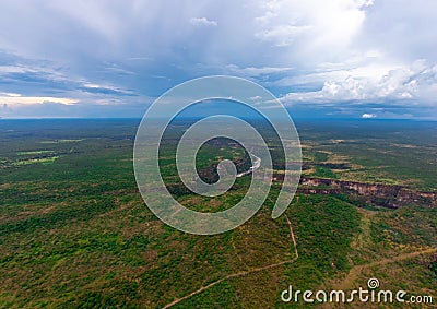 Aerial picture of the sambesi river short after the famous Victoria Falls in Zimbabwe Stock Photo