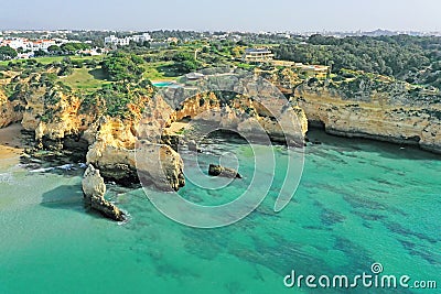 Aerial from Praia Tres Irmaos in Alvor the Algarve Portugal Stock Photo