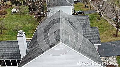 Aerial Residential Roof and Chimney Inspection by Drone Stock Photo