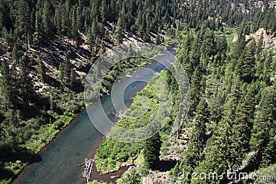 Aerial River Canyon and Riparian Restoration Stock Photo