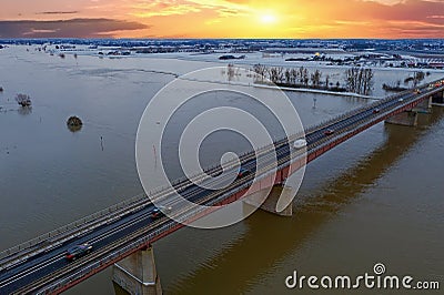 Aerial from the river Nederrijn near Rhenen in the Netherlands Stock Photo