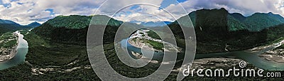 Aerial 360 River Petrohue at Osorno Puerto Varas, Chile, South America. Stock Photo