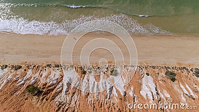 Aerial rocks and cliffs seascape shore view of famous Falesia beach, Algarve Stock Photo