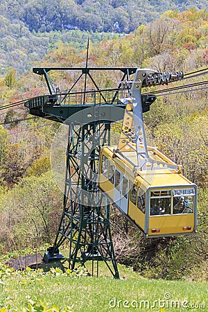 Aerial ropeway cabin flying Stock Photo