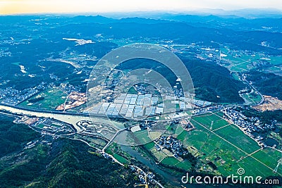 Aerial scenery of Hengfeng Cen Mountain Stock Photo