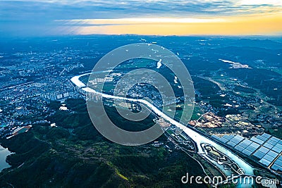 Aerial scenery of Hengfeng Cen Mountain Stock Photo