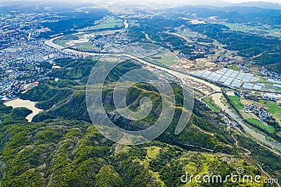 Aerial scenery of Hengfeng Cen Mountain Stock Photo