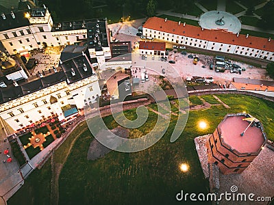 Aerial scenic Lithuania capital city Gediminas castle tower with city scenic panorama. Baltic travel destination in Europe Stock Photo