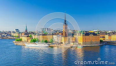 Aerial scenic panoramic view of Stockholm skyline with Old town Gamla Stan Stock Photo