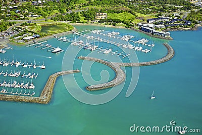 Aerial of seaside town in Whitsundays Stock Photo