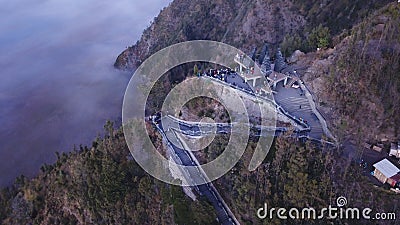 Aerial Shoot, Penanjakan 2 is the spot to see a sunrise in the tourist area of Mount Bromo Indonesia Stock Photo