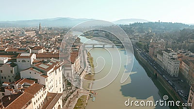 Aerial shot of the Arno river and cityscape of Florence, Italy Stock Photo