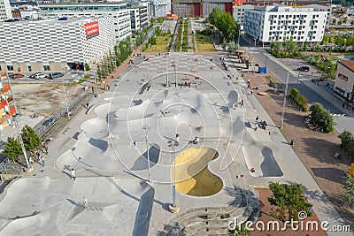 Aerial shot of a beautiful city skating park under the sunlight Editorial Stock Photo