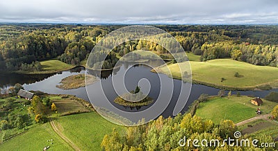 Aerial shot of beautiful Karula National Park full of lakes in Estonia Stock Photo