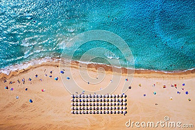 Aerial shot of beautiful turquoise beach Falasarna (Falassarna) in Crete, Greece. View of famous paradise sandy deep turquoise Stock Photo