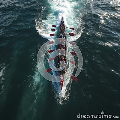 Aerial shot capturing rowers in the sea, displaying synchronized perfection Stock Photo