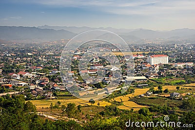 Aerial shot of the City of Xiangkhouang in Laos Stock Photo