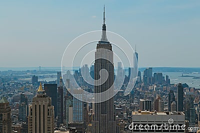 Aerial shot of the famous Rockefeller center surrounded by other buildings in New York Editorial Stock Photo