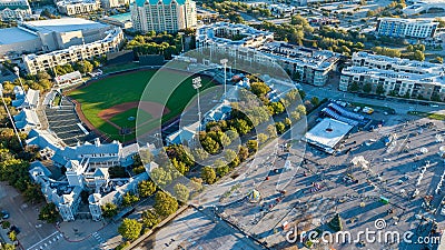 Aerial shot of Frisco Roughriders Minor League Baseball Stadium, USA Stock Photo