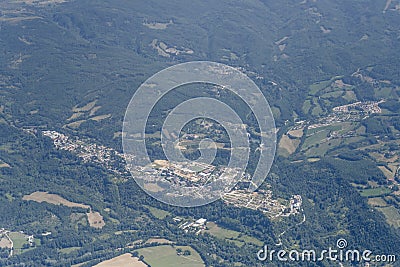 Amatrice village hit by earthquake,. aerial, Italy Stock Photo