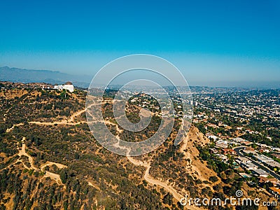 Aerial shot of Holywood district, Los Angeles Stock Photo