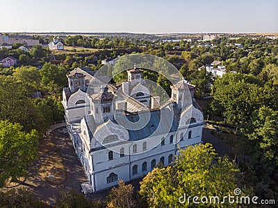 Aerial Shot of Korsun-Shevchenkivsky Historical and Cultural Reserve. Palace of Lopukhins-Demidovs, Ukraine, Kyiv oblast Stock Photo