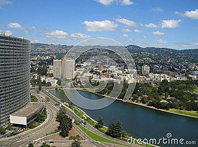 Aerial shot of Lake Merritt Stock Photo