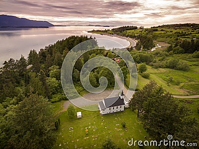 Aerial Shot of Lummi island, Washington Stock Photo