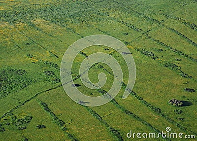 Aerial shot of lush green agricultural fields in Glamoc, Bosnia and Herzegovina Stock Photo