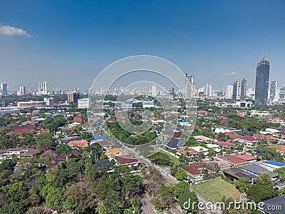 Aerial shot of the Manila skyline skyscraper clusters Editorial Stock Photo