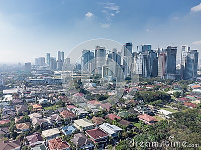 Aerial shot of the Manila skyline skyscraper clusters Editorial Stock Photo