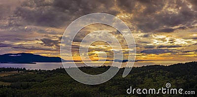 Panoramic View of the San Juan Islands of Puget Sound. Stock Photo